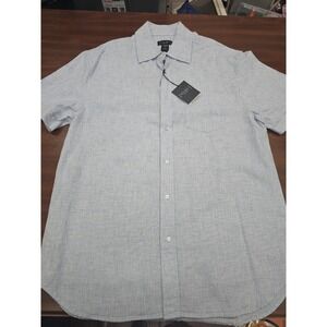 W.H. Belk Linen Blend Button Up Shirt Mens large Blue Short Sleeve NWT